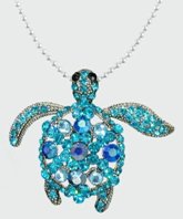 Sea Turtle Blue and Turquoise Crystal Pendant