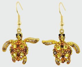 Sea Turtle Gold Crystal Theme Earrings