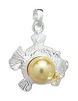 Fish with Gold Pearl Sterling Silver Pendant PP 657