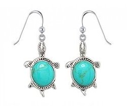 Sterling Silver Turtle with light green Turquoise Earrings 657