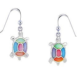 Sterling Silver Turtle with multi color Mother of Pearl Earrings 115