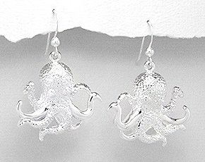 Silver Plated Brass Octopus Earrings 874