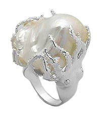 Sterling Silver Octopus Ring with Fresh Water Pearl 302