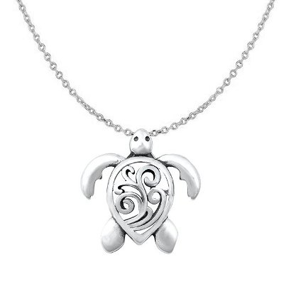 Sterling Silver Sea Turtle Wave Filigree Necklace SIP6268