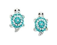 Sterling Silver Tortoise Earrings with Turquoise Crystals 064